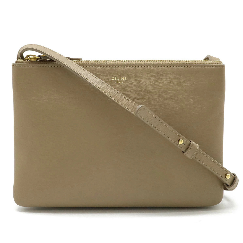 Celine Trio Crossbody Leather Greige Gray